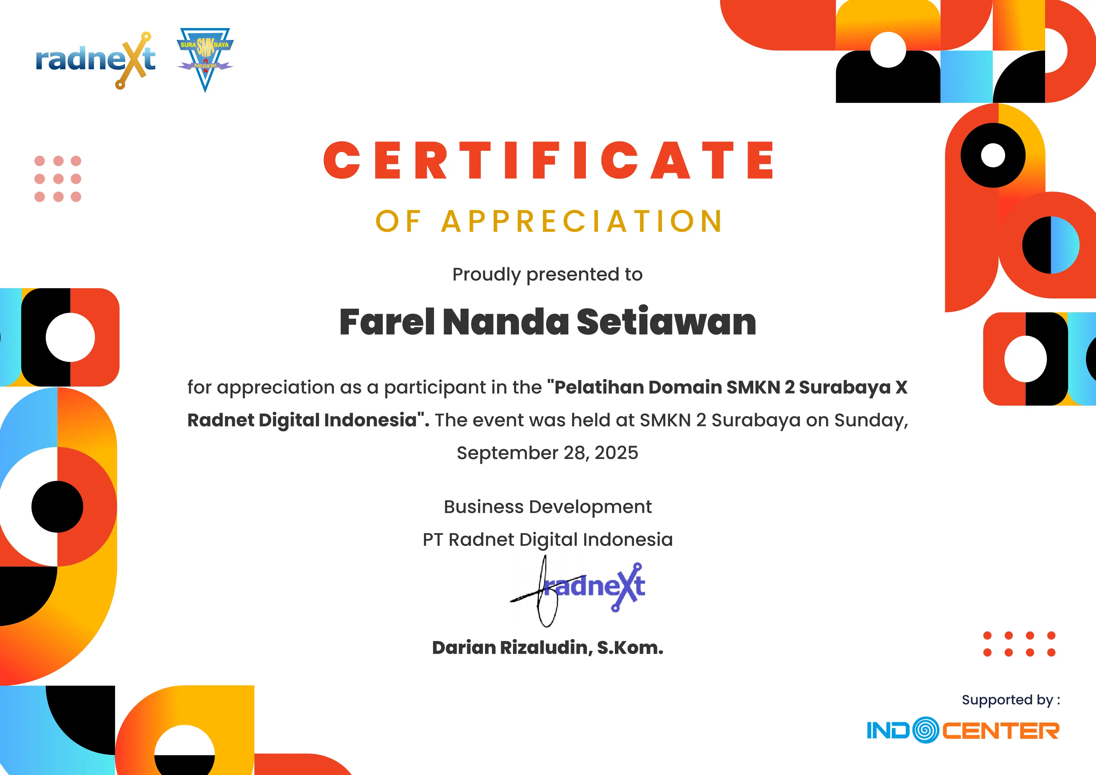 Sertifikat Webinar Domain By Radnet